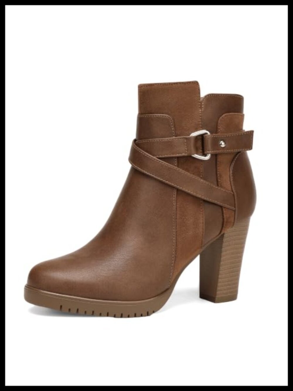 Women's Ankle Boots Faux Leather Chunky Stacked Heel Side Zipper Booties